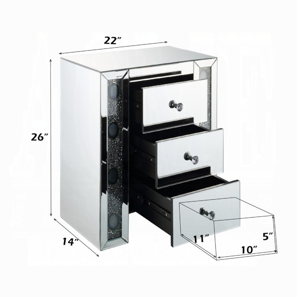 BM185407 Wood & Mirror Nightstand with Agate Inserts, Silver