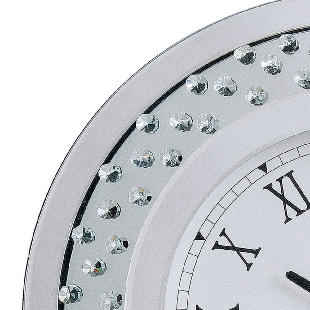 Round Shaped Wall Clock with Faux Crystals Inlay, White - BM185415