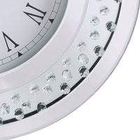 Round Shaped Wall Clock with Faux Crystals Inlay, White - BM185415