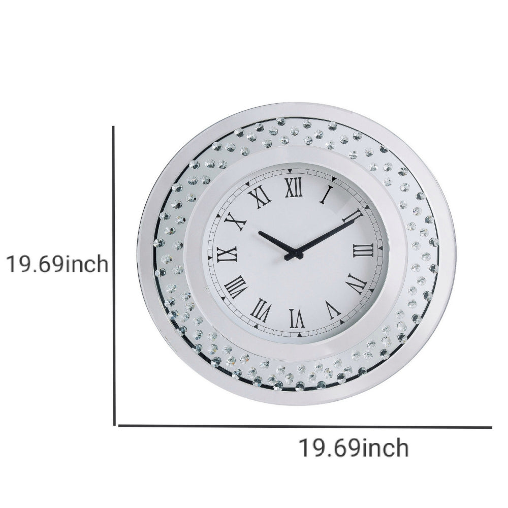 Round Shaped Wall Clock with Faux Crystals Inlay, White - BM185415