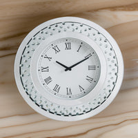 Round Shaped Wall Clock with Faux Crystals Inlay, White - BM185415