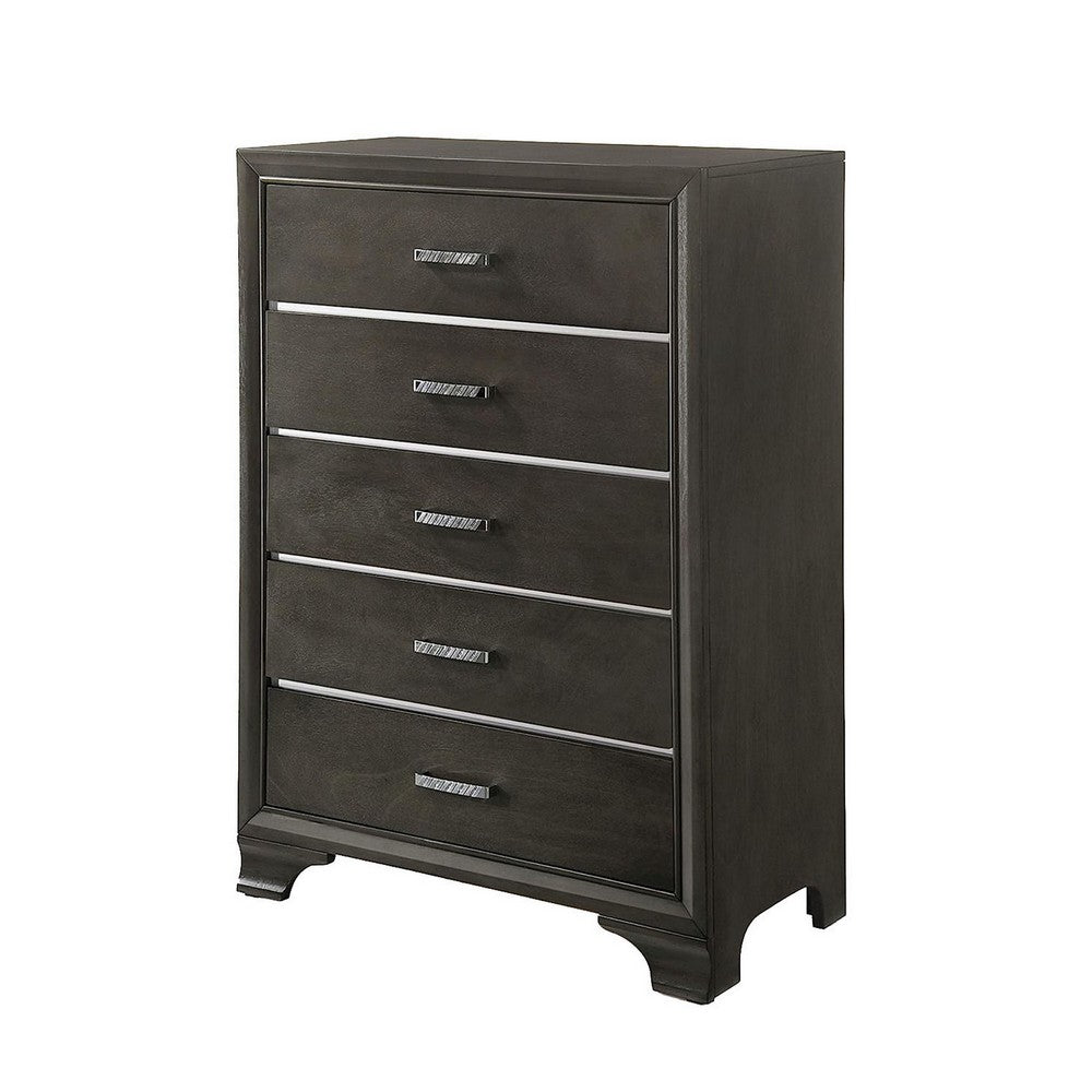 Wooden Five Drawer Chest With Bracket Legs, Gray - AMF-26266