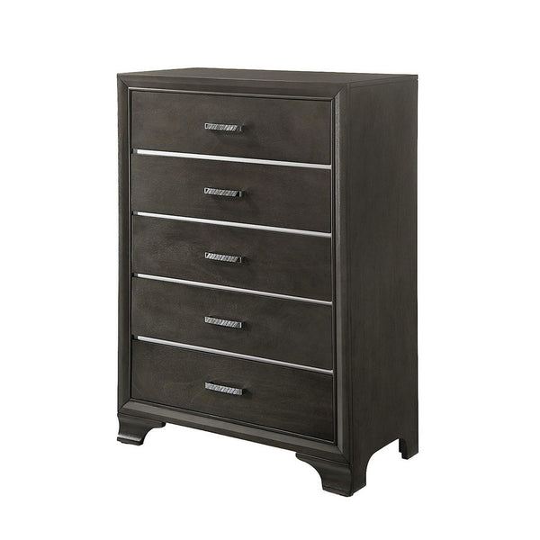 Wooden Five Drawer Chest With Bracket Legs, Gray - AMF-26266