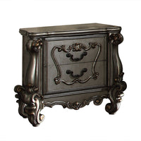 BM185471 Two Drawer Nightstand With Oversized Scrolled Legs In Antique Platinum Finish