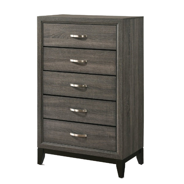 Five Drawer Chest With Tapered Feet, Weathered Gray - AMF-27056