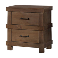 BM185505 Two Drawer Nightstand With Metal Handle, Antique Oak