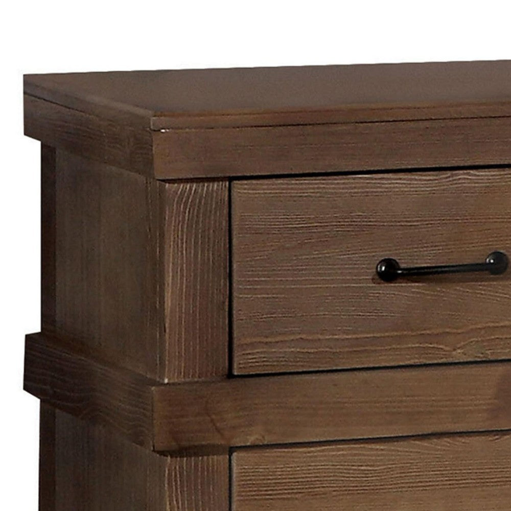 BM185505 Two Drawer Nightstand With Metal Handle, Antique Oak