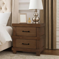BM185505 Two Drawer Nightstand With Metal Handle, Antique Oak