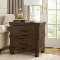 BM185505 Two Drawer Nightstand With Metal Handle, Antique Oak