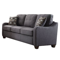 BM185580 Contemporary Linen Upholstered Wooden Sofa with Two Pillows, Gray