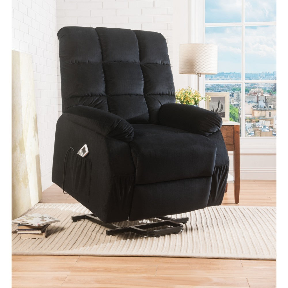 Contemporary Velvet and Metal Recliner with Power Lift, Black - AMF-59262
