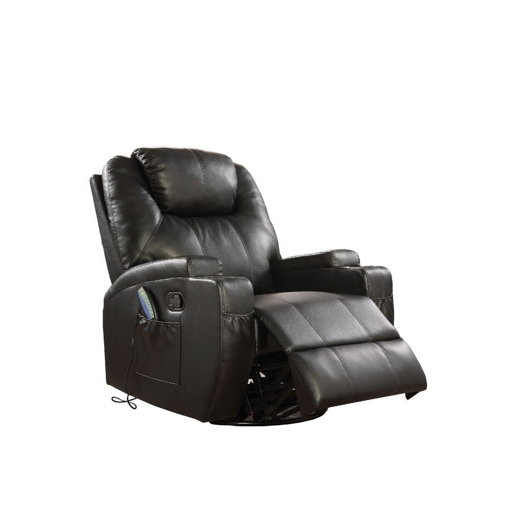 Contemporary Polyurethane Upholstered Metal Rocker Recliner with Swivel, Black - AMF-59277