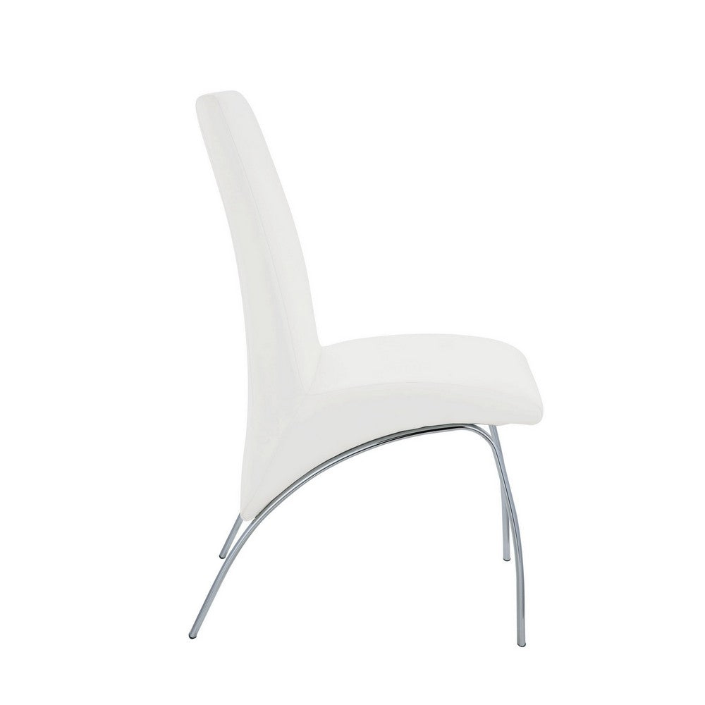 Polyurethane Upholstered Metal Side Chair, Set of Two, White and Silver - AMF-71107