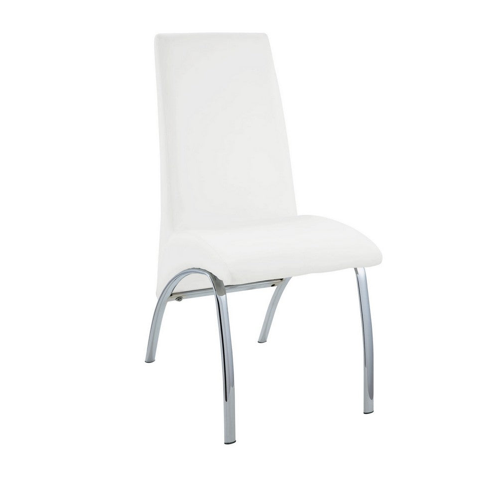 Polyurethane Upholstered Metal Side Chair, Set of Two, White and Silver - AMF-71107