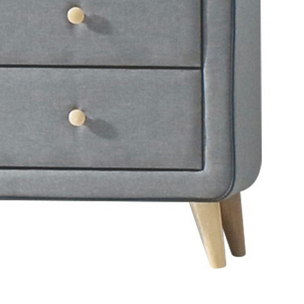 BM185688 Transitional Style Wood and Fabric Upholstery Dresser with 6 Drawers, Gray