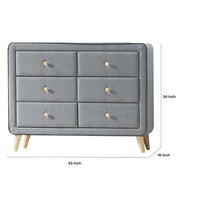 BM185688 Transitional Style Wood and Fabric Upholstery Dresser with 6 Drawers, Gray
