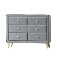 BM185688 Transitional Style Wood and Fabric Upholstery Dresser with 6 Drawers, Gray