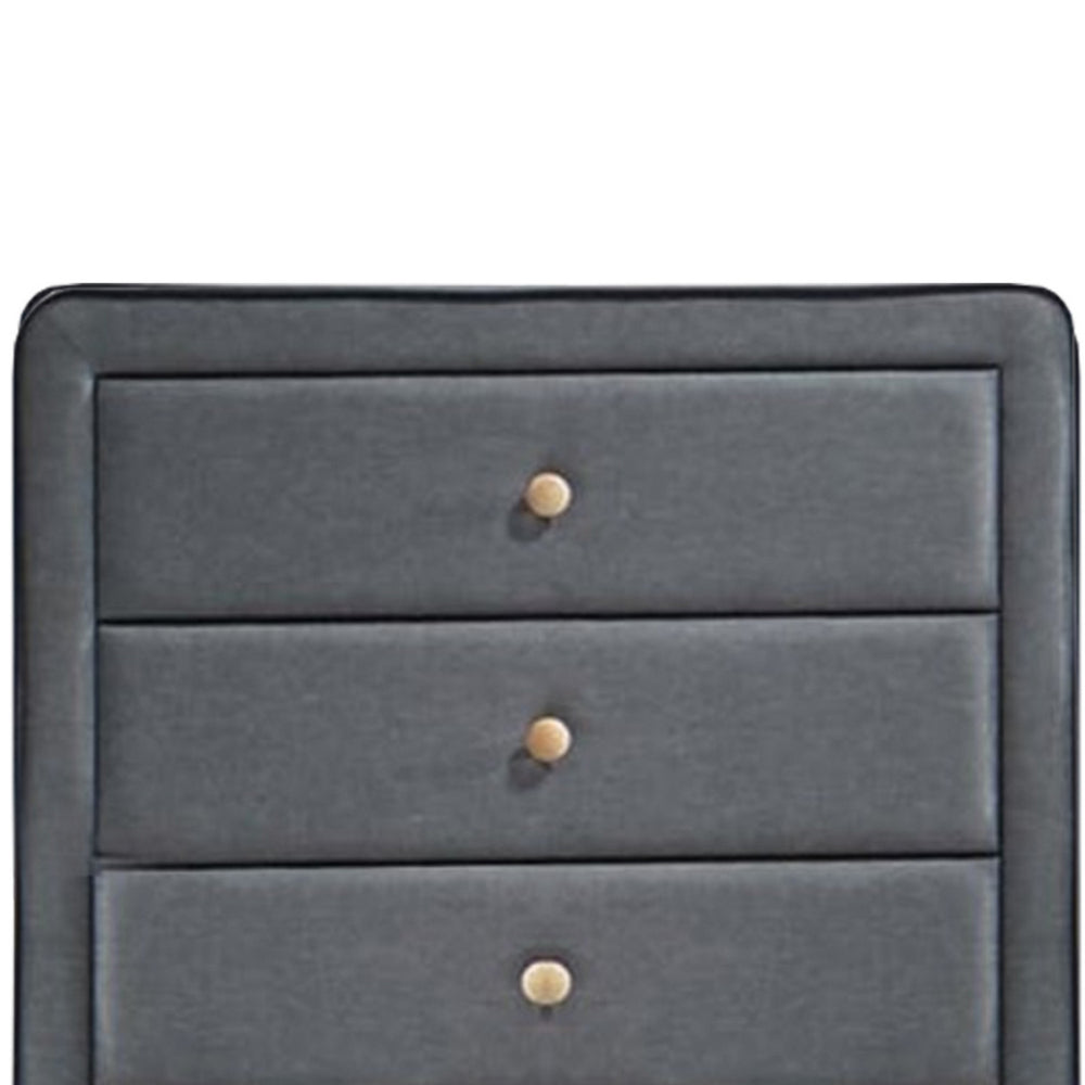 BM185689 Transitional Style Wood and Fabric Upholstery Chest with 5 Drawers, Gray