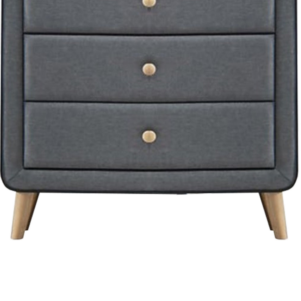 BM185689 Transitional Style Wood and Fabric Upholstery Chest with 5 Drawers, Gray