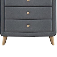 BM185689 Transitional Style Wood and Fabric Upholstery Chest with 5 Drawers, Gray