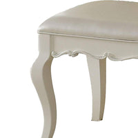 BM185705 Traditional Style Wood and Leatherette Vanity Stool with Padded Seat, White