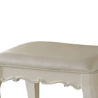 BM185705 Traditional Style Wood and Leatherette Vanity Stool with Padded Seat, White