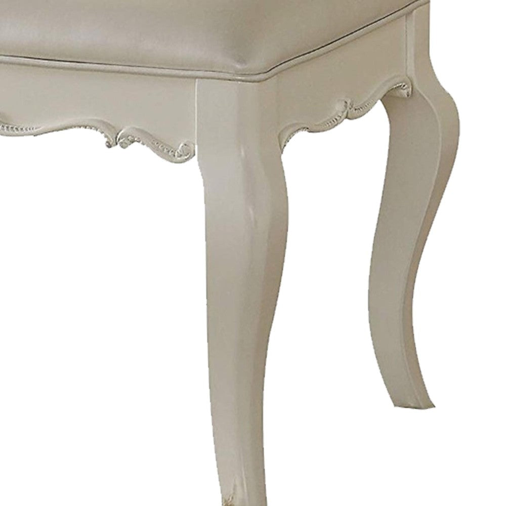 BM185705 Traditional Style Wood and Leatherette Vanity Stool with Padded Seat, White