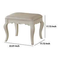 BM185705 Traditional Style Wood and Leatherette Vanity Stool with Padded Seat, White