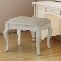 BM185705 Traditional Style Wood and Leatherette Vanity Stool with Padded Seat, White