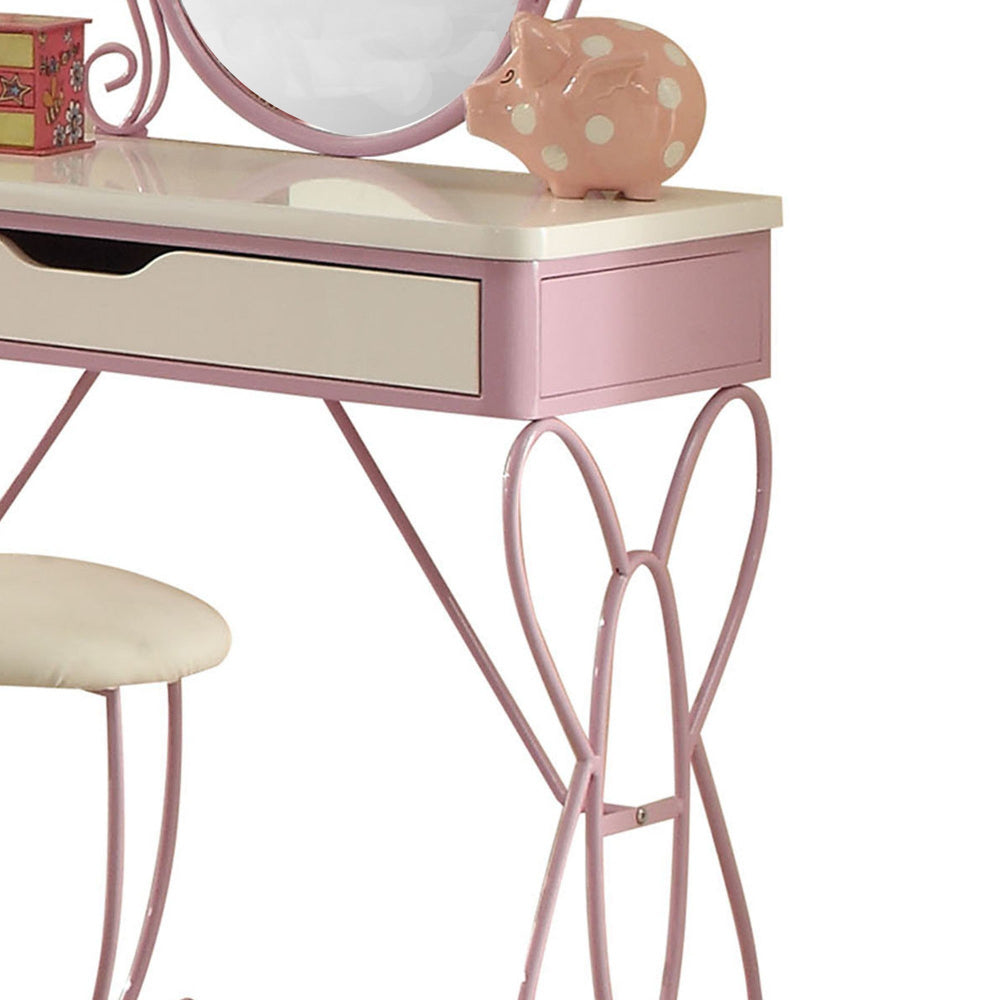 BM185706 Contemporary Style Metal and Wood Vanity Set, White and Purple
