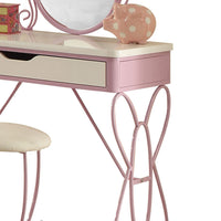 BM185706 Contemporary Style Metal and Wood Vanity Set, White and Purple