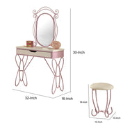 BM185706 Contemporary Style Metal and Wood Vanity Set, White and Purple