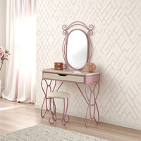 BM185706 Contemporary Style Metal and Wood Vanity Set, White and Purple