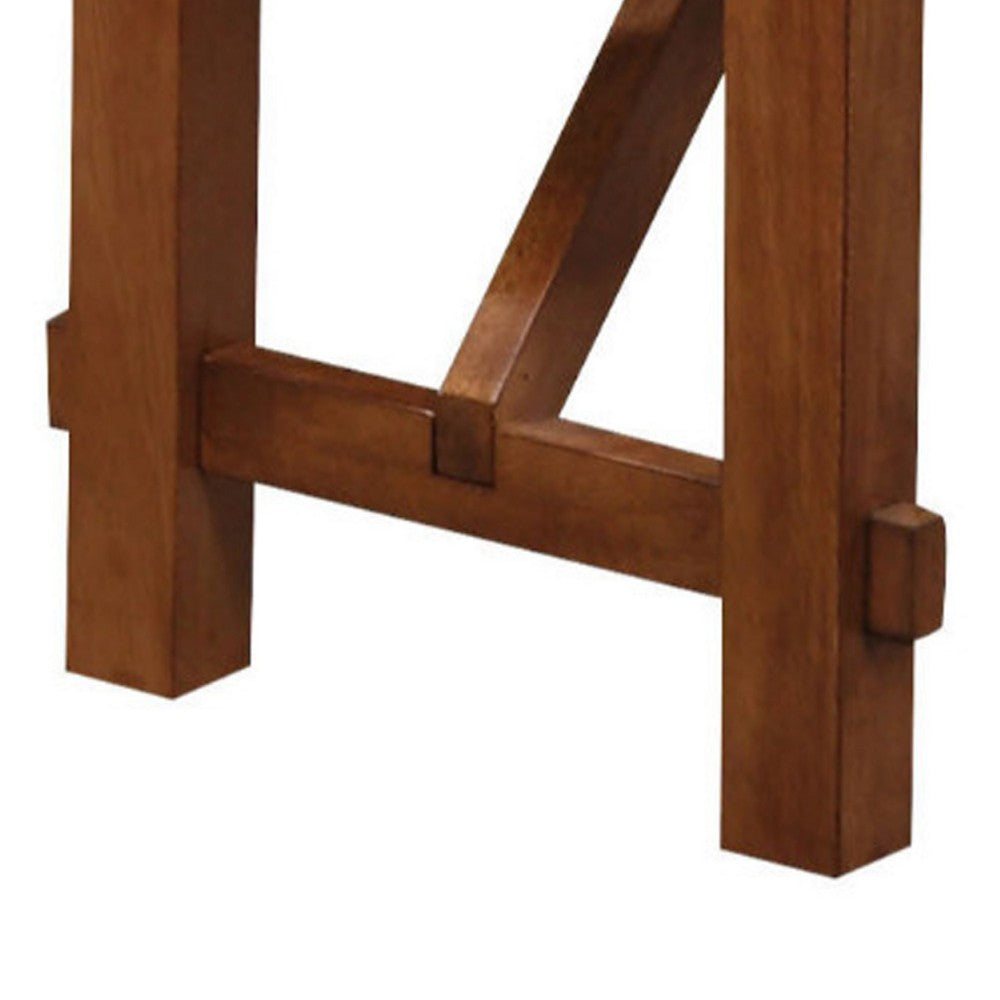 Leatherette Rectangular Shaped Bench with Block Legs, Black and Brown - BM185755