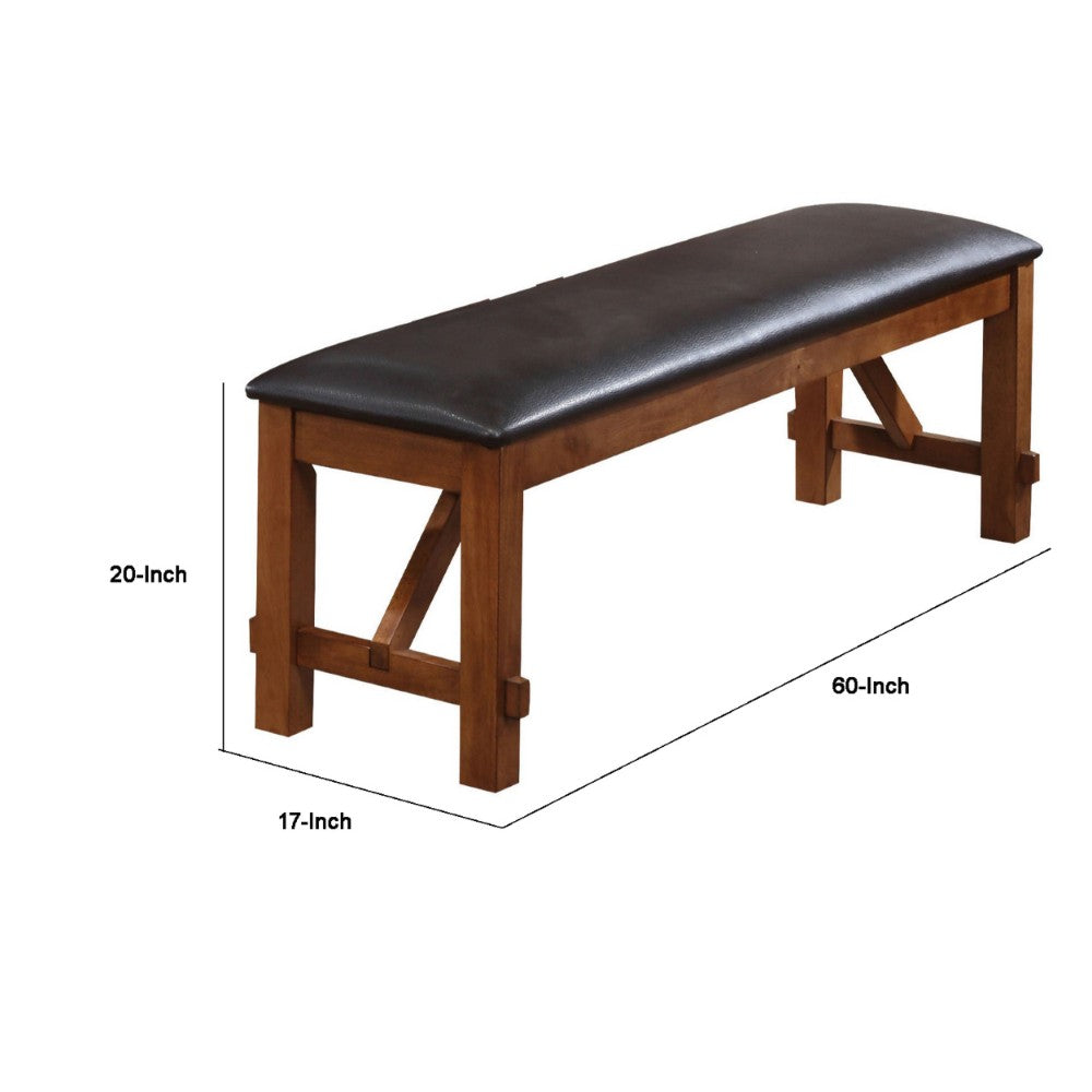 Leatherette Rectangular Shaped Bench with Block Legs, Black and Brown - BM185755