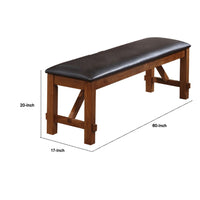 Leatherette Rectangular Shaped Bench with Block Legs, Black and Brown - BM185755