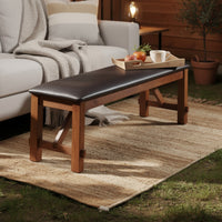 Leatherette Rectangular Shaped Bench with Block Legs, Black and Brown - BM185755