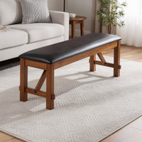 Leatherette Rectangular Shaped Bench with Block Legs, Black and Brown - BM185755