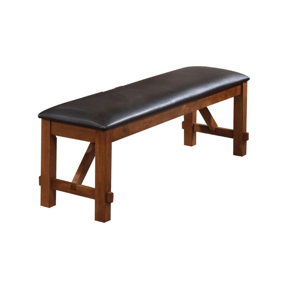 Leatherette Rectangular Shaped Bench with Block Legs, Black and Brown - BM185755