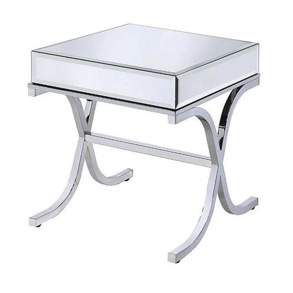 Contemporary Style Metal and Mirror Square End Table, Silver - AMF-81197