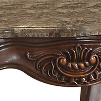 Marble Top End Table With Motif Engraved Cabriole Legs, Brown - BM185779