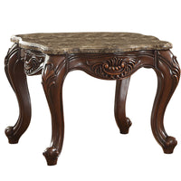 Marble Top End Table With Motif Engraved Cabriole Legs, Brown - BM185779