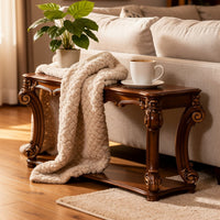 BM185792 Rectangular Sofa Table With Scrolled Leg And Bottom Shelf, Cherry Brown