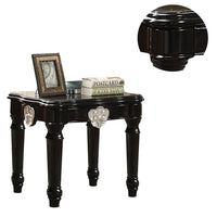 BM185794 Wooden End Table With Contrast Carved Motif Turned Legs, Black