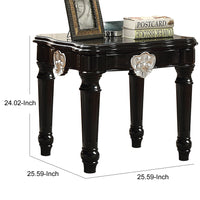 BM185794 Wooden End Table With Contrast Carved Motif Turned Legs, Black