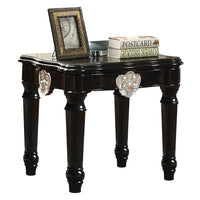 BM185794 Wooden End Table With Contrast Carved Motif Turned Legs, Black