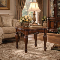 BM185843 Wooden End Table with Carved Details, Cherry Brown