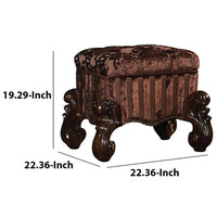 BM185873 Tufted Fabric Upholstered Wooden Vanity Stool with Scrolled Legs, Cherry Oak brown