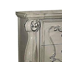 BM185874 Two Drawers Wooden Nightstand with Carved Details, Bone White