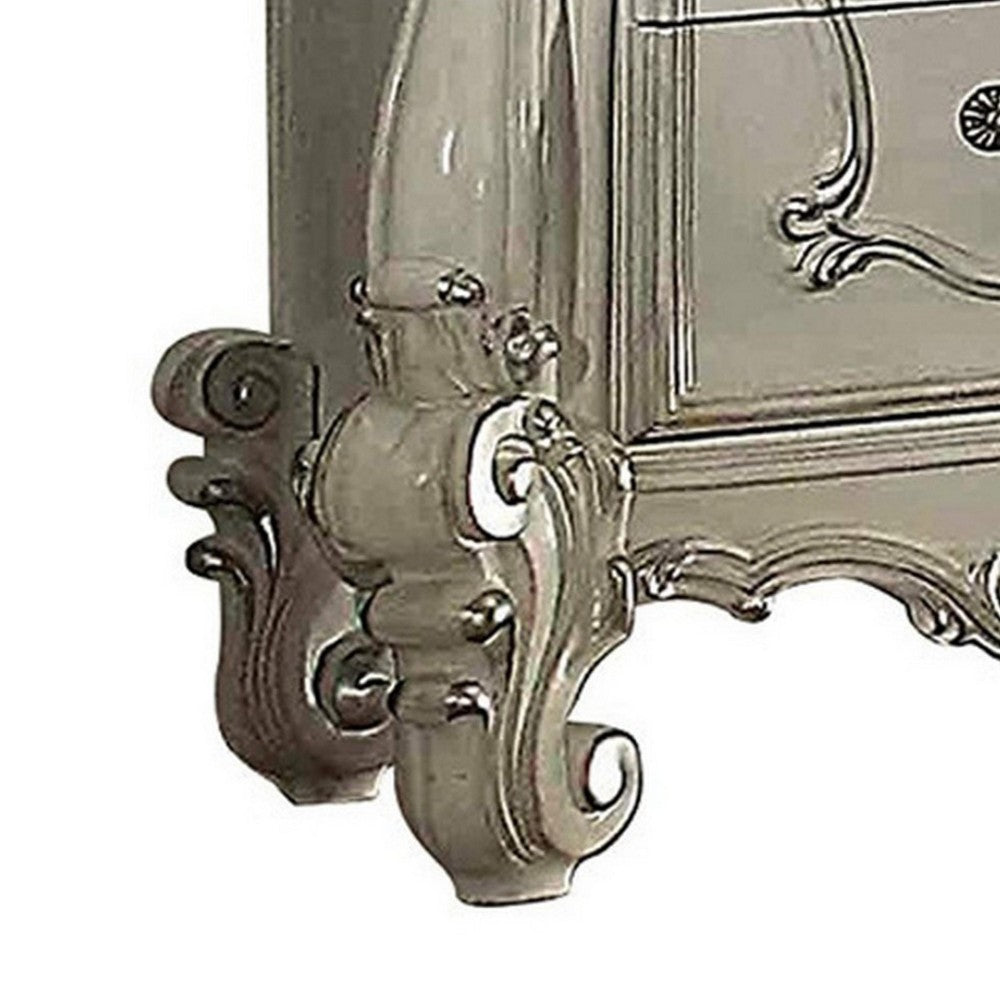 BM185874 Two Drawers Wooden Nightstand with Carved Details, Bone White